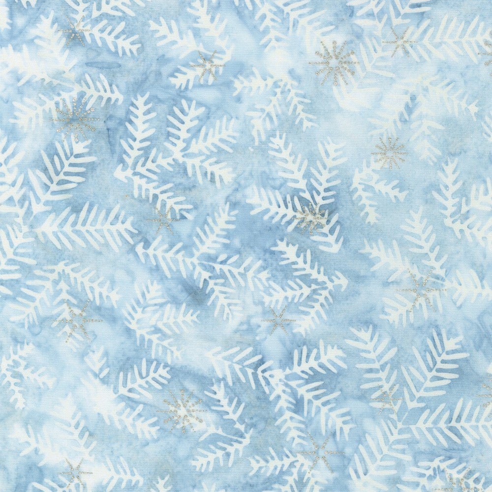 Snowflakes on Blue Cotton Fabric