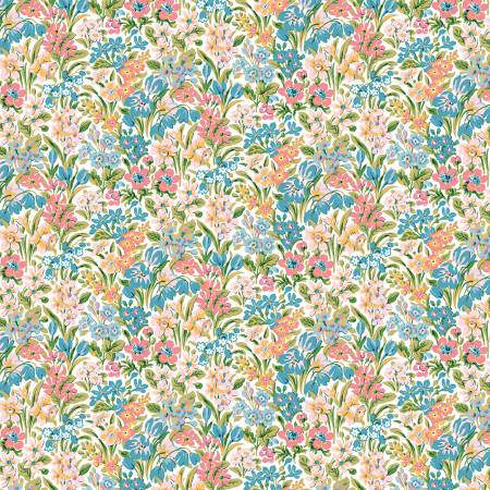 This fabric is from Liberty of London for the collection "London Parks" for Riley Blake. This floral print is bright and happy. Full of blue and pink little flowers and green leaves with a bright white background. This fabric is suitable for any sewing project including garments!    100% Cotton, 43/44"