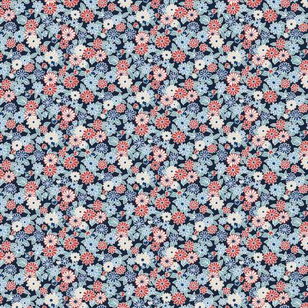 This floral Liberty of London Fabric is covered in red white and blue flowers over a navy background. This fabric is by Riley Blake Designs.&nbsp;