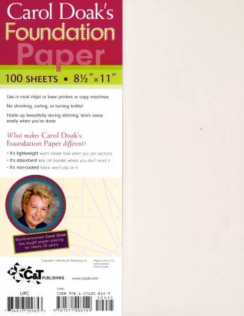 8-1/2in x 11in, 100 sheets. Use in most inkjet or laser printers or copy machines. No shrinking, curling, or turning brittle! Holds up beautifully during stitching; tears away easily. Use a dry iron on a cotton setting and a press cloth on your ironing board cover to protect it from excess ink.