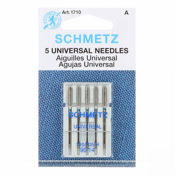 5 Pack - 90/14 ballpoint needle for all woven and knitted fabrics. Designed to prevent shredding and breakage when sewing with metallic and other machine embroidery threads.Each package of SCHMETZ needles has European and U.S. size equivalents written at the very bottom of the front of the plastic case. Typically they range from 60/8 (the finest) to 120/19 (the largest).