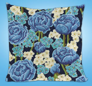 This is a kit for a blue floral needlepoint. The finished design can be framed or turned into a pillow!