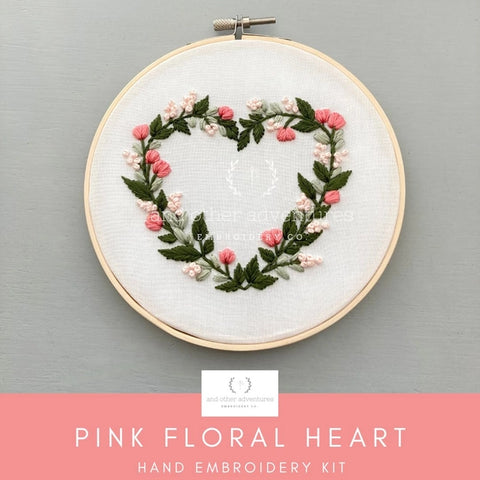  This pink floral heart hand embroidery kit is so great for beginners!  And it's a perfect stitching project to celebrate Valentine's Day.  This would also make the sweetest hoop to put in a new baby's nursery.