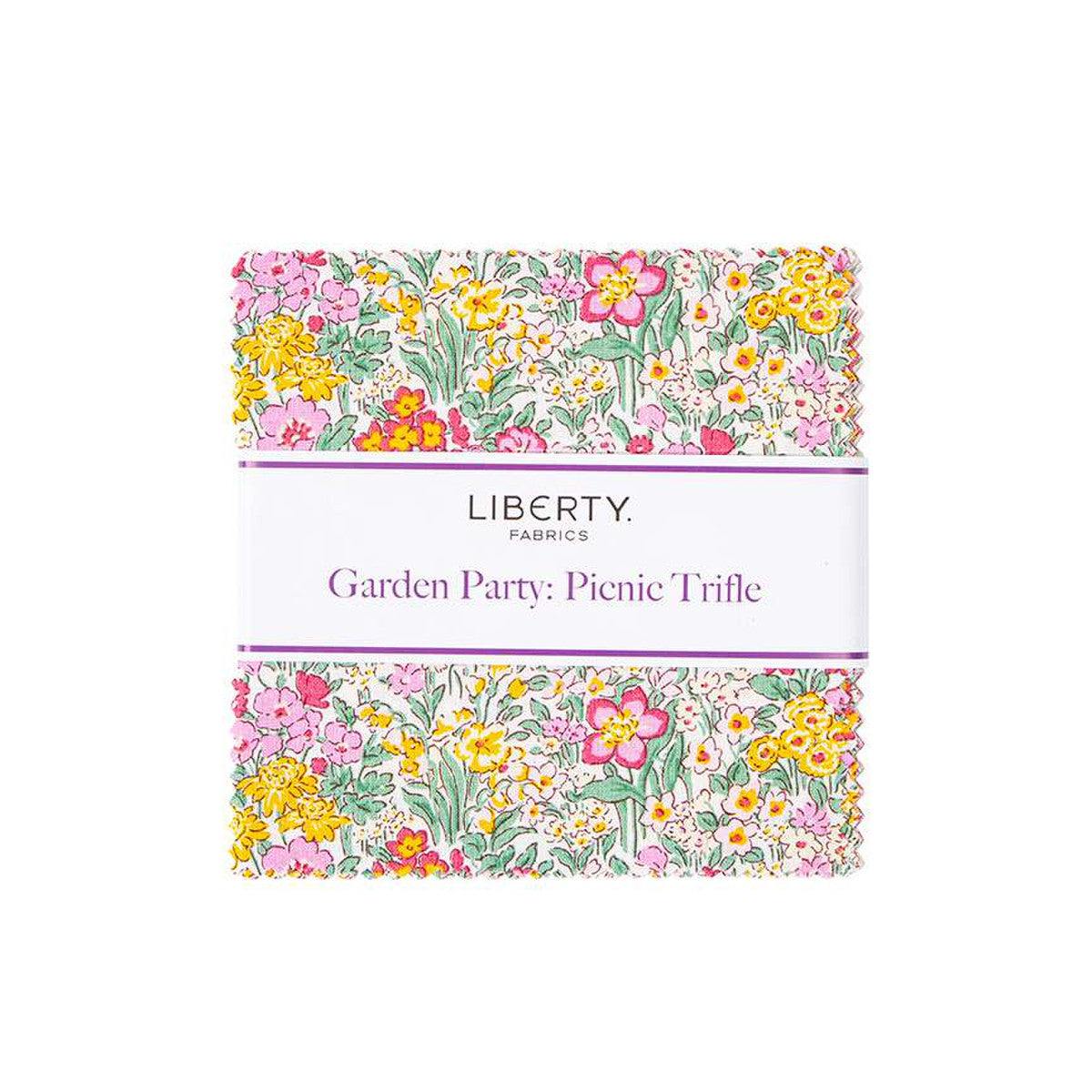 Gorgeous Floral Liberty of London print! Features floral prints, geometric prints and whimsical prints. Pinks, greens, yellows and bright whites. Perfect for quilting, crafting, and even garment making. Super soft hand!&nbsp;This 5" Stacker precut bundle includes 42 pieces from the Garden Party Picnic Trifle collection by Liberty Fabrics. Each print will be included 2-3 times in the bundle.