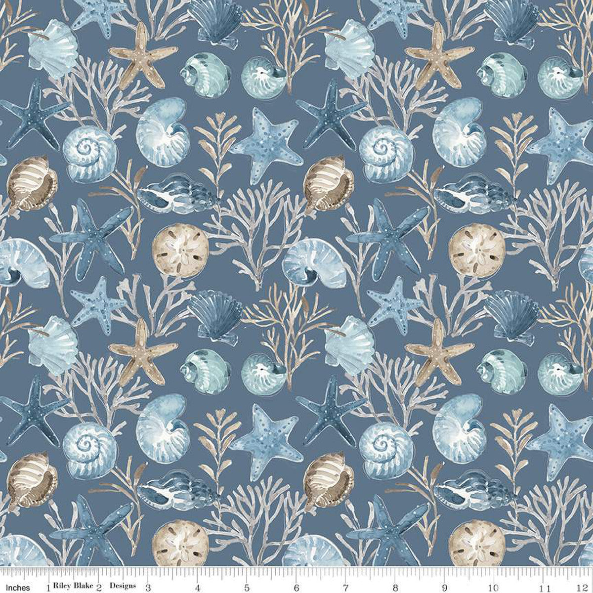 Blue Escape Coastal by Lisa Audit for Riley Blake Designs is great for quilting, apparel and home decor. This print features tossed seashells. and some coral.&nbsp;