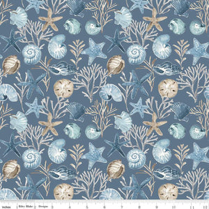 Blue Escape Coastal by Lisa Audit for Riley Blake Designs is great for quilting, apparel and home decor. This print features tossed seashells. and some coral.&nbsp;