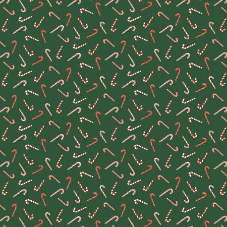 This fabric from RJR is covered in small candy canes over a solid hunter green background.&nbsp; From the Christmas Lane collection for RJR&nbsp;