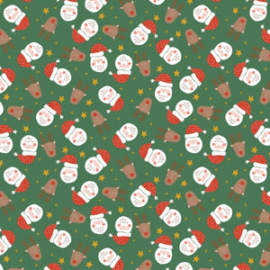 This fabric from RJR is covered in little Santa and Rudolph surrounded by tiny gold stars. From the Christmas Lane collection for RJR&nbsp;