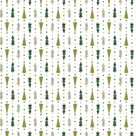 Tiny gold and green stars surround rows of little Christmas trees. From the Christmas Lane collection for RJR. 100% cotton 43/44" wide.