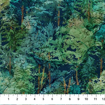 From the Cedarcrest Collection designed by Deborah Edwards and Melanie Samra for Northcott Fabrics. This collection is full of fabrics that look like they are watercolor paintings. Forest trees and greenery with teals, greens, blues, blacks and whites. 