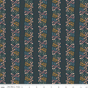 Feels Like Home by Amber Johnson for Riley Blake Designs is great for quilting, apparel and home decor. This striped print features columns of flowers. Dark navy background with stripes of flowers.&nbsp;