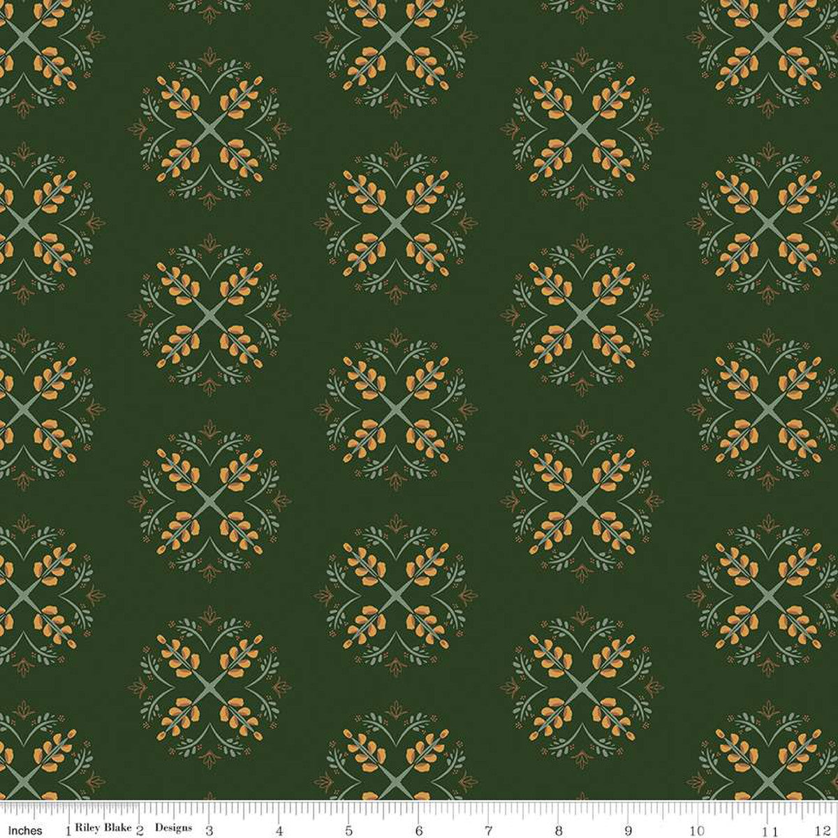 Feels Like Home by Amber Johnson for Riley Blake Designs is great for quilting, apparel and home decor. This print features an array of floral medallions. Greens, tans, yellows and hints of brick red.&nbsp;