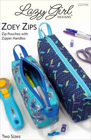 Adorable zip pouches with basket-style zip handles. Perfect for a pencil case, sewing notions, treasures, and more. Grab your favorite fabrics then cut a little, sew a little, zip a little - and done.