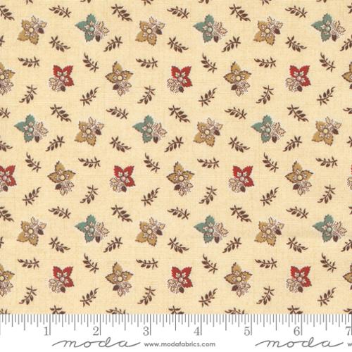 This fabric is from Moda and was designed by Betsy Chutchain. This fabric has a yellow ivory background with red and blue. Small scale print.&nbsp;