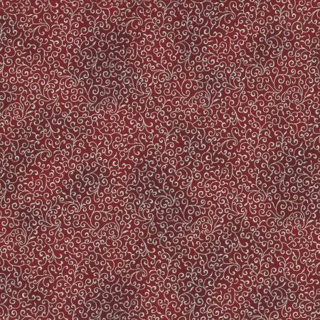 From Hoffman Fabrics, this fabric is a garnet red covered in silver metallic scrolls. This fabric is great for any kind of sewing project. 100% cotton, 44"