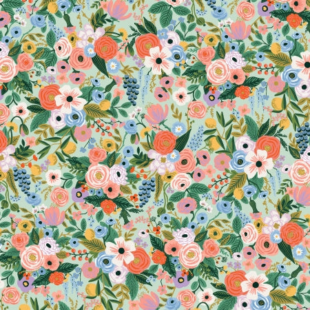 All over floral in bright colors, on a mint green background from Rifle Paper Co. Beautiful drape and lightweight fabric.&nbsp;