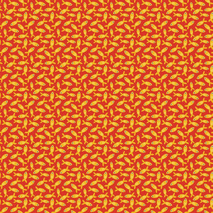 From Dear Stella, this fabric is too cute! Covered in tiny little goldfish over a bright red background. 