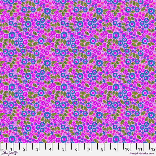 Modern, whimsical floral print in pink, blue, green and purple. From the Bloomology Collection by Monika Forsberg for Conservatory Craft. 100% Cotton, 44/45" wide.