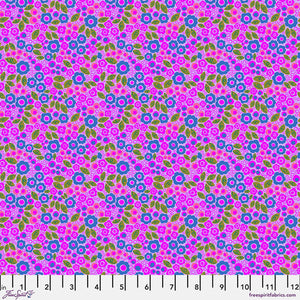 Modern, whimsical floral print in pink, blue, green and purple. From the Bloomology Collection by Monika Forsberg for Conservatory Craft. 100% Cotton, 44/45" wide.