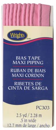 Maxi Corded Piping is great for use in edging or seam accents. For apparel or home decor use. Easy care. Colorfast. No iron. 50% Polyester /50% Cotton. 3 pkg./box. 1/2in x 2-1/2yds.