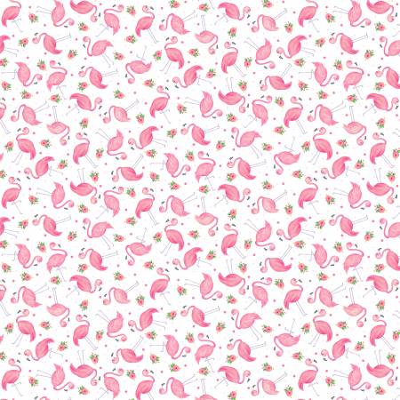 Flamingos!! This fun print is perfect for summer! Lovely pink flamingos on a light pink background with flowers