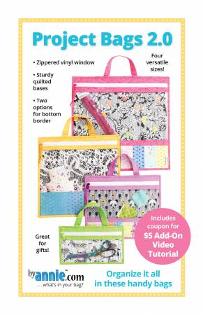 Great for organizing everything you need for each of your projects!  These handy zippered bags have sturdy quilted bases and vinyl windows for visibility of contents. A handle at the top may be used for carrying or hanging.  The medium, large, and jumbo bags also have colorful borders at the bottom. These borders may be pieced or may feature a single fabric.  Hold and organize everything from sewing supplies to puzzles, games and more in these sturdy bags.