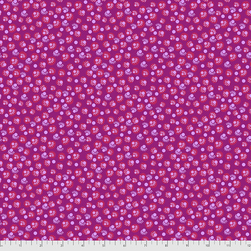 Dot your Eyes in Magenta from the Bright Eyes Collection by Anna Maria for Freespirit Fabrics.  Small pink and red eyes & lashes on a magenta background.  100% Cotton, 44/5"