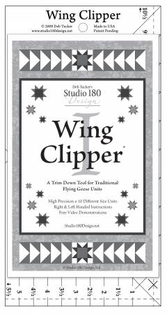 The Wing Clipper is a must have tool if you are making Flying Geese units for your quilt. This tool, and the associated Fast Flying Geese construction technique, allow you to make four finished units from five squares. The best part is that each unit is constructed slightly oversized so each can be trimmed to a perfect size with perfect seam placement once the sewing and pressing are complete by using the Wing Clipper tool.